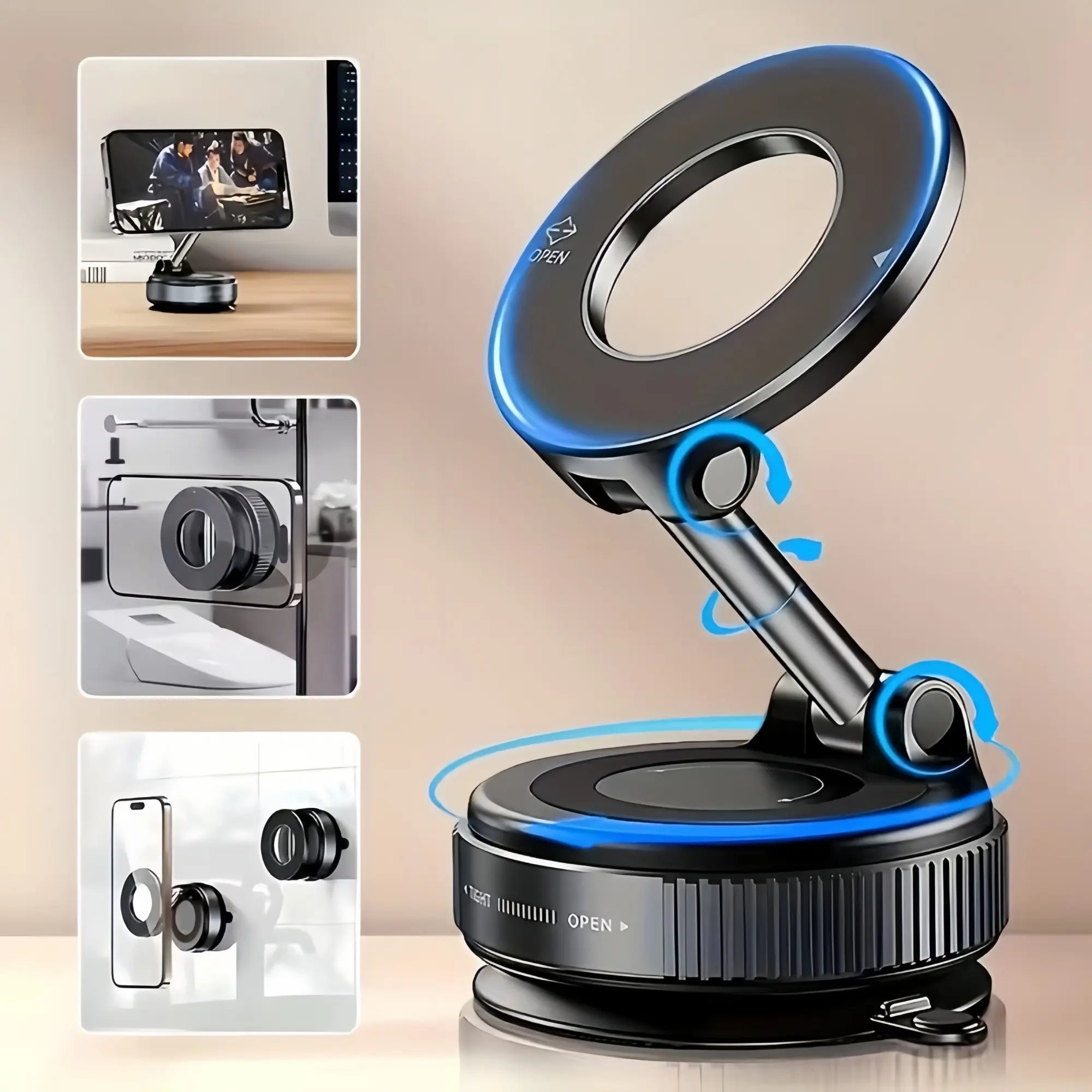 360° Rotating Magnetic Phone Stand, Foldable and Adjustable, Suitable for Car, Desk, Glass Screen, Secure Metal Support, Multi-Scene Use