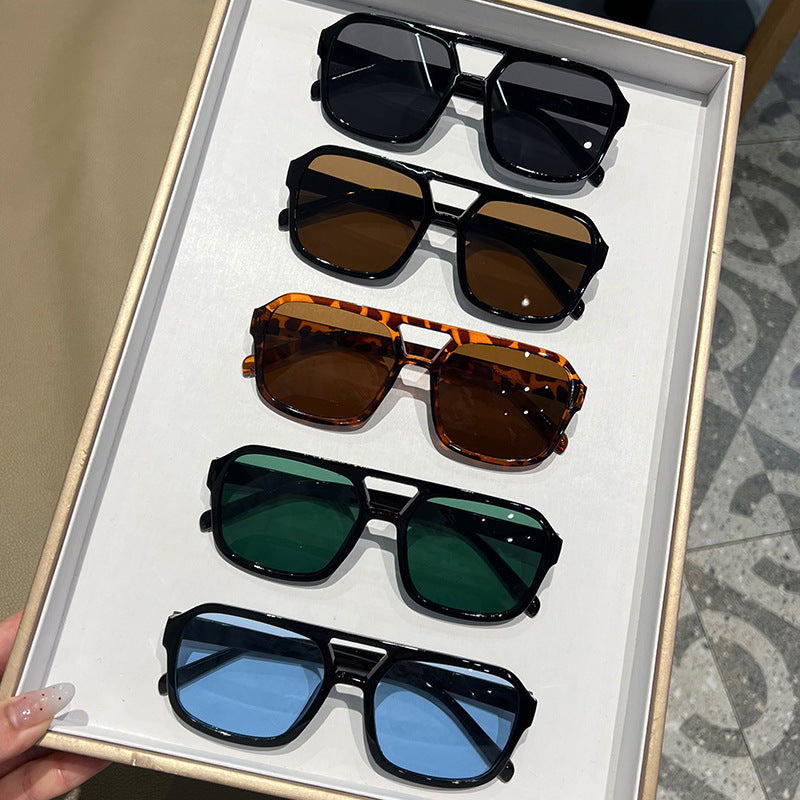 Retro Square Sunglasses – Double Bridge UV Protection, Multi-Color Lens Options
