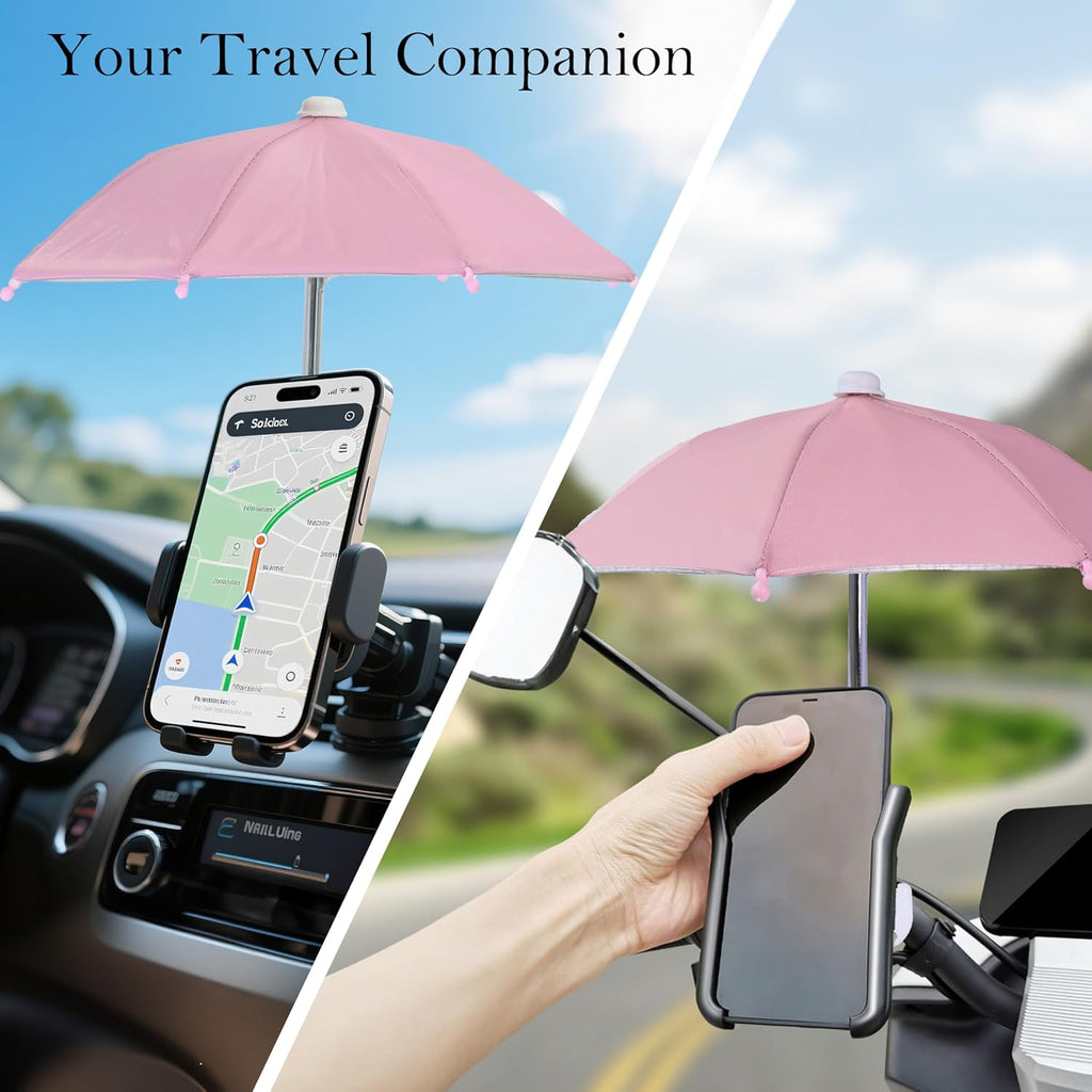 Cell Phone Umbrella for Sun Shade, Universal Adjustable Stand with Cute Piggy Suction Cup, Outdoor Anti-Reflective Glare Blocking Cell Phone Sun Visor, Pink