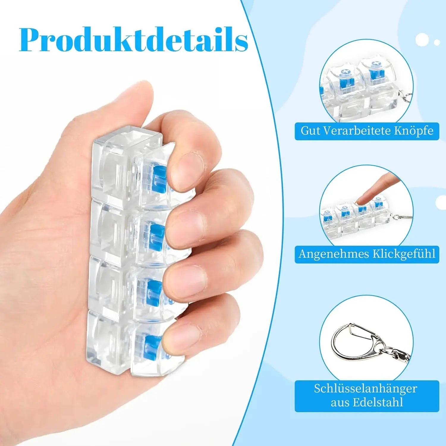 Keyboard Fidget Toy with LED Light, Keyboard Fidget Keychain 4-In-1 Keyboard Decompression Button Finger Clicker Toys, Button Stress Relief Fidget Gifts to Relief Stress