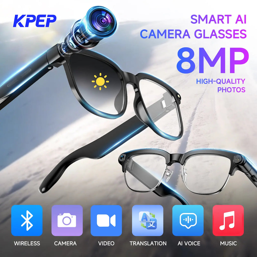 KPEP Smart AI Camera Glasses with 8MP Photochromic Lenses, Button Touch Adjustment for Travel Outdoor Adventures Hands-Free Photography 160+Languages Real-Time Translation Bluetooth Wireless Wearable Video Recording, Summervibes, Mother'S Day Gifts