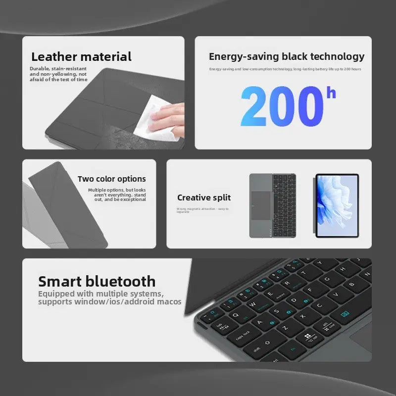 Portable Wireless BT Foldable Keyboard New Detachable Leather Stand for Tablet Phone Touch Typing Mini Keyboard with Ergonomic Design Summervibes, External Keyboard, Ergonomic Keyboard Pad