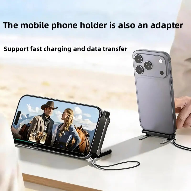 240W Supercharge 2-In-1 Detachable Type-C Charging Cable, Zinc Alloy Silicone Cable with Rotating Invisible Stand, Single-Head Extend Charger for Apple & Samsung Smartphones, Ideal for Gaming & Car Use
