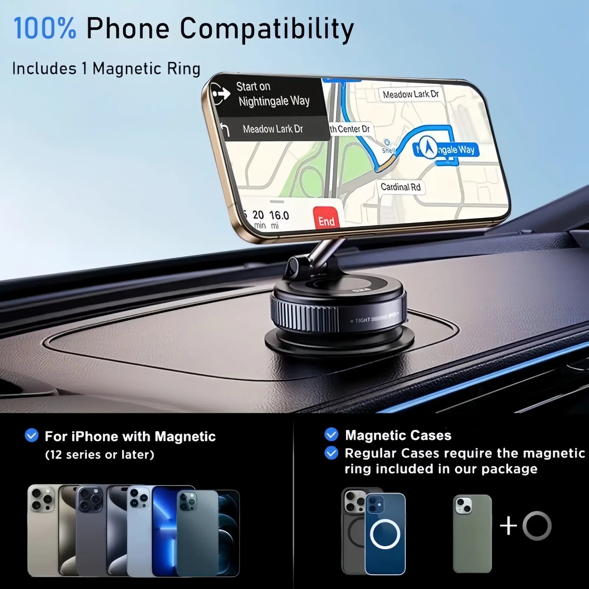 360° Rotating Magnetic Phone Stand, Foldable and Adjustable, Suitable for Car, Desk, Glass Screen, Secure Metal Support, Multi-Scene Use