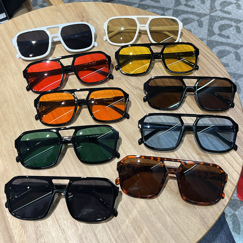Retro Square Sunglasses – Double Bridge UV Protection, Multi-Color Lens Options