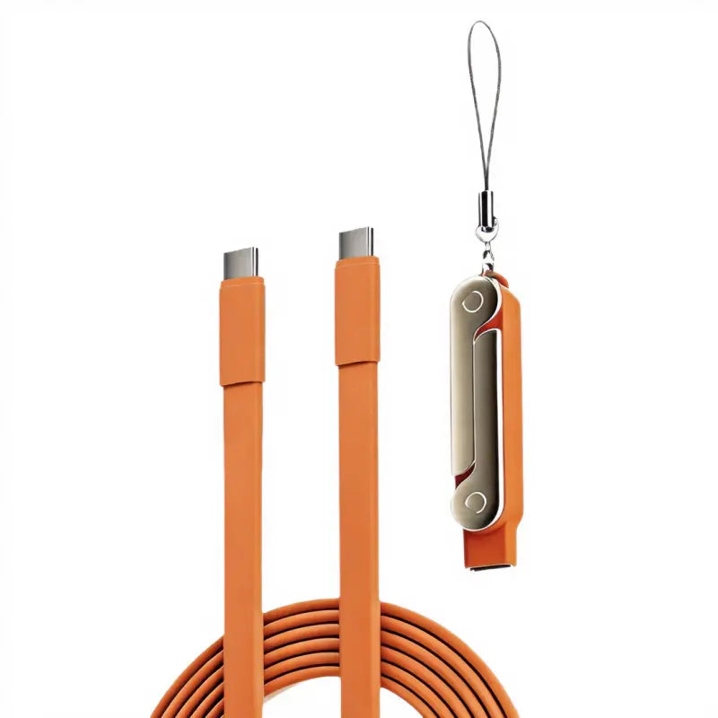 240W Supercharge 2-In-1 Detachable Type-C Charging Cable, Zinc Alloy Silicone Cable with Rotating Invisible Stand, Single-Head Extend Charger for Apple & Samsung Smartphones, Ideal for Gaming & Car Use