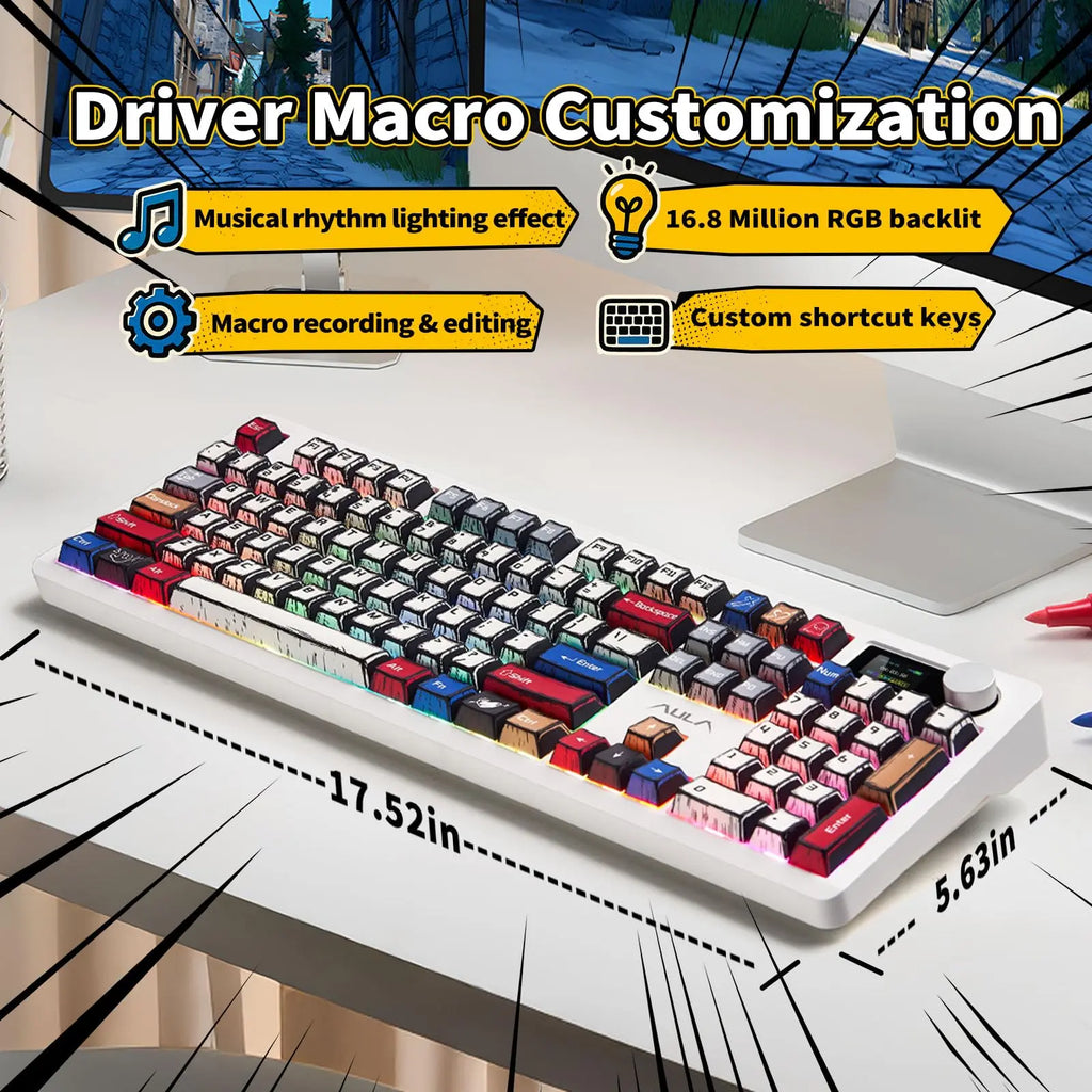 AULA F106 PRO Wireless Mechanical Keyboard,Full Size Gaming Keyboard with Hot Swappable Knob & Screen,Tri-Mode RGB Backlit with 8000Mah for Pc/Laptop/Windows