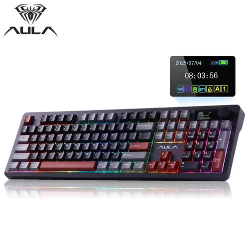 AULA F106 PRO Wireless Mechanical Keyboard,Full Size Gaming Keyboard with Hot Swappable Knob & Screen,Tri-Mode RGB Backlit with 8000Mah for Pc/Laptop/Windows