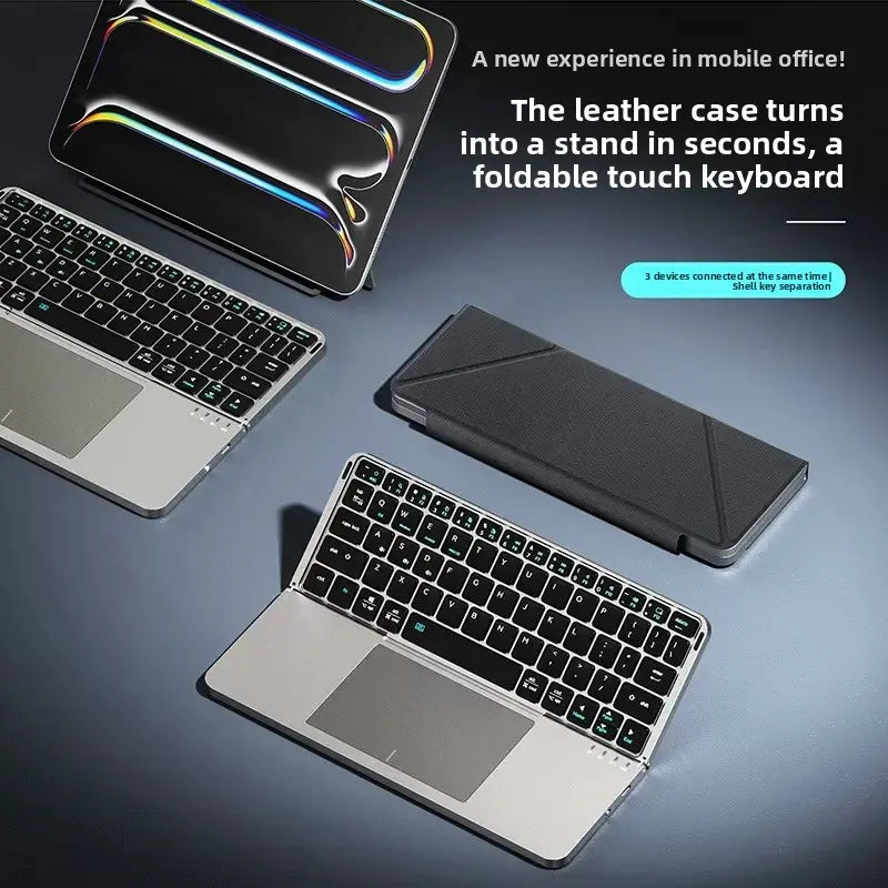 Portable Wireless BT Foldable Keyboard New Detachable Leather Stand for Tablet Phone Touch Typing Mini Keyboard with Ergonomic Design Summervibes, External Keyboard, Ergonomic Keyboard Pad