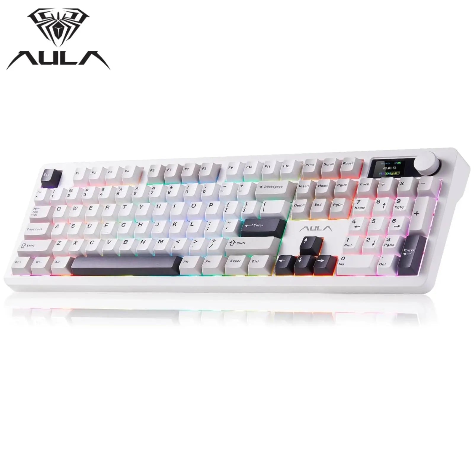 AULA F106 PRO Wireless Mechanical Keyboard,Full Size Gaming Keyboard with Hot Swappable Knob & Screen,Tri-Mode RGB Backlit with 8000Mah for Pc/Laptop/Windows