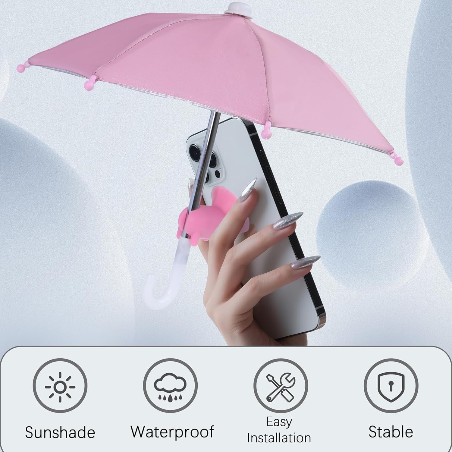 Cell Phone Umbrella for Sun Shade, Universal Adjustable Stand with Cute Piggy Suction Cup, Outdoor Anti-Reflective Glare Blocking Cell Phone Sun Visor, Pink