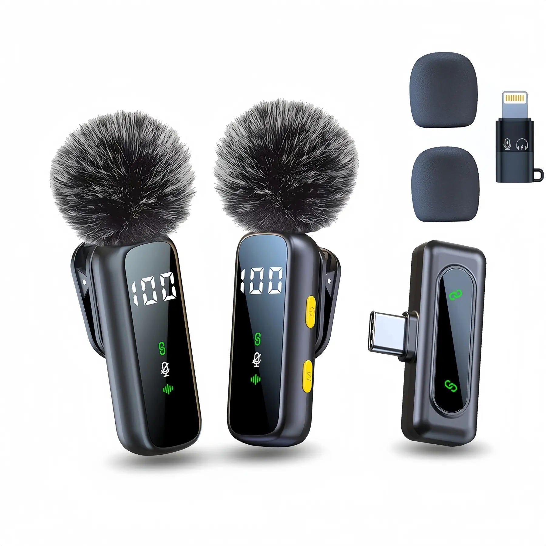 Wireless Mini Lapel Microphone with Plug - Rechargeable Receiver, Adapter, 360° Omnidirectional Audio, 14H Battery, Noise Reduction, Portable Mic for Lightning/Usb Type-C Smartphones, Digital Camera Video Recording, Vlogging