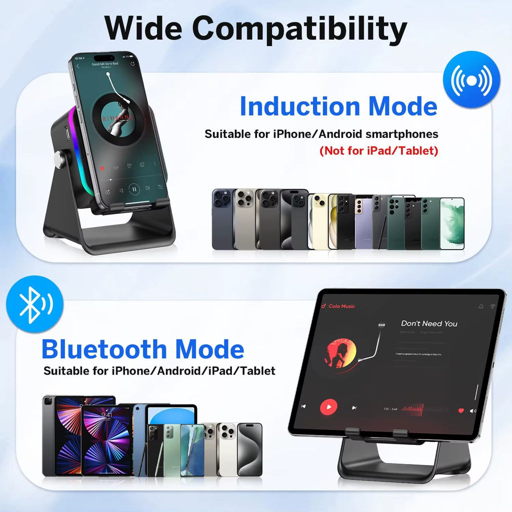 (Upgraded)5 in 1 Auto-Induction 5000Mah Wireless Induction Speaker 8 RGB Lights HIFI Sound Portable Bluetooth Phone Holder Gifts