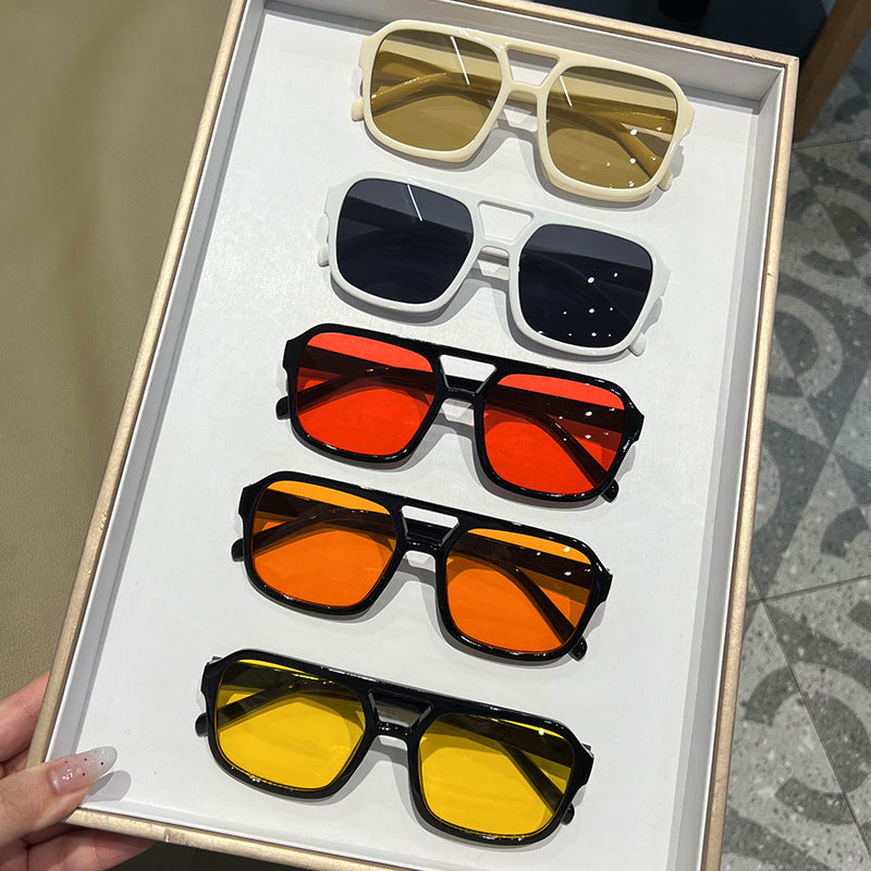 Retro Square Sunglasses – Double Bridge UV Protection, Multi-Color Lens Options